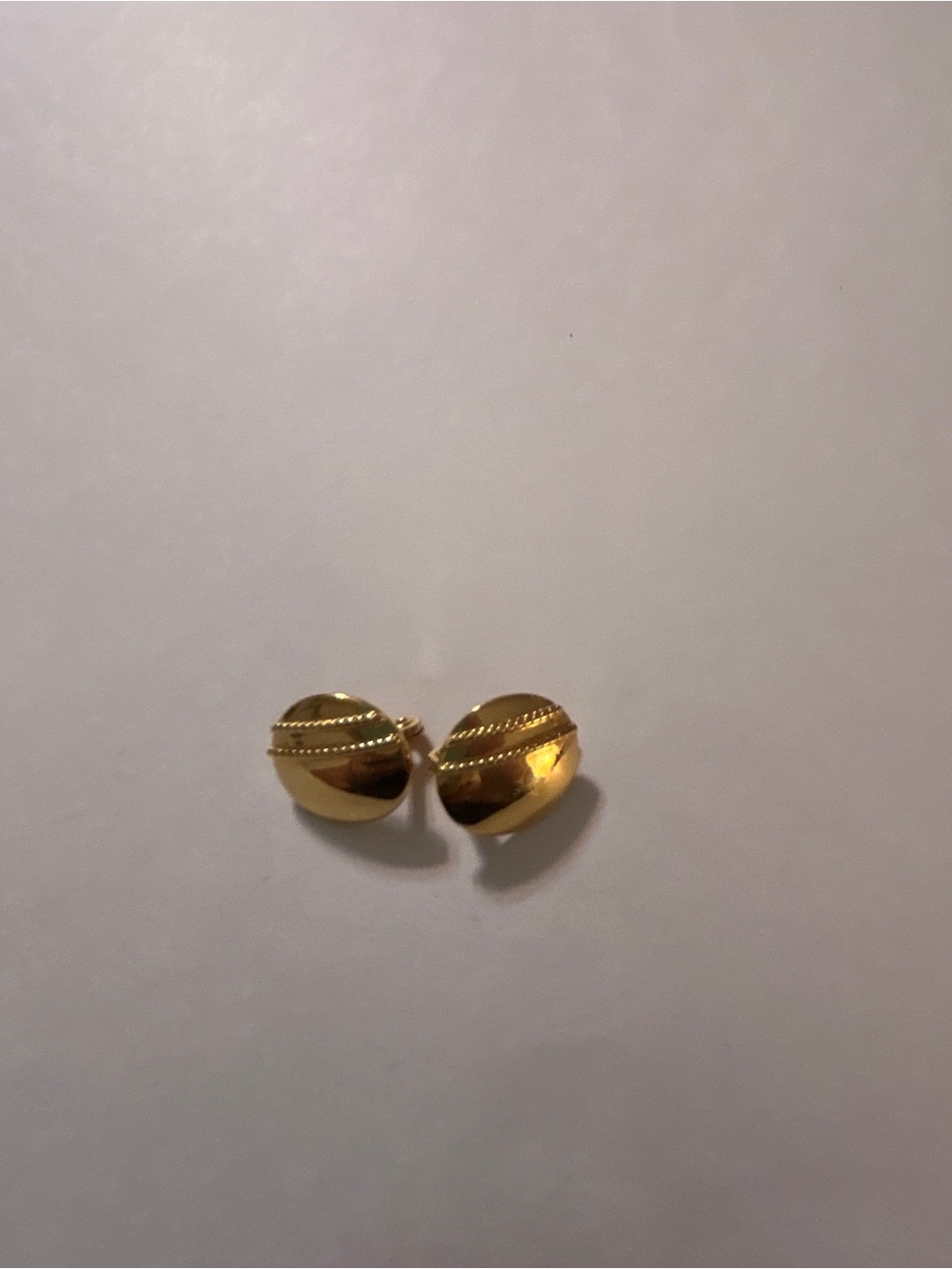 Vintage Signed Monet Gold Tone Rope Stripe Clip On Button Earrings